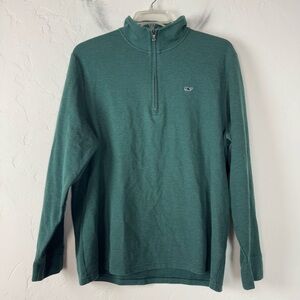 Vineyard Vines Sweater Pullover Jacket Quarter Zip Down Stripe Dark Green Cotton